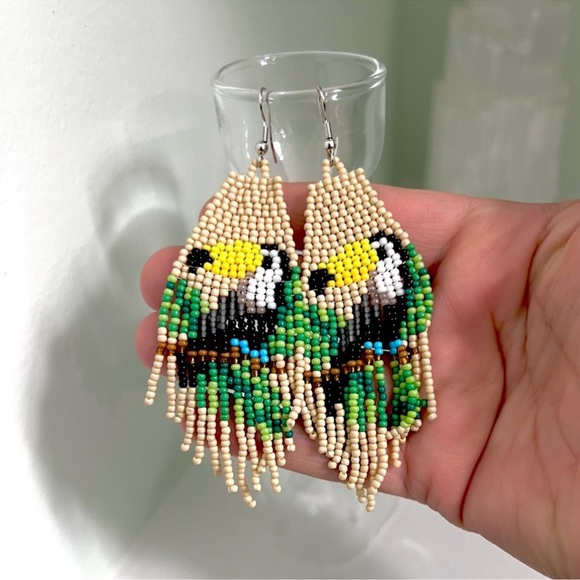 Handcrafted Toucan Beaded Earrings - Picture 6 of 8